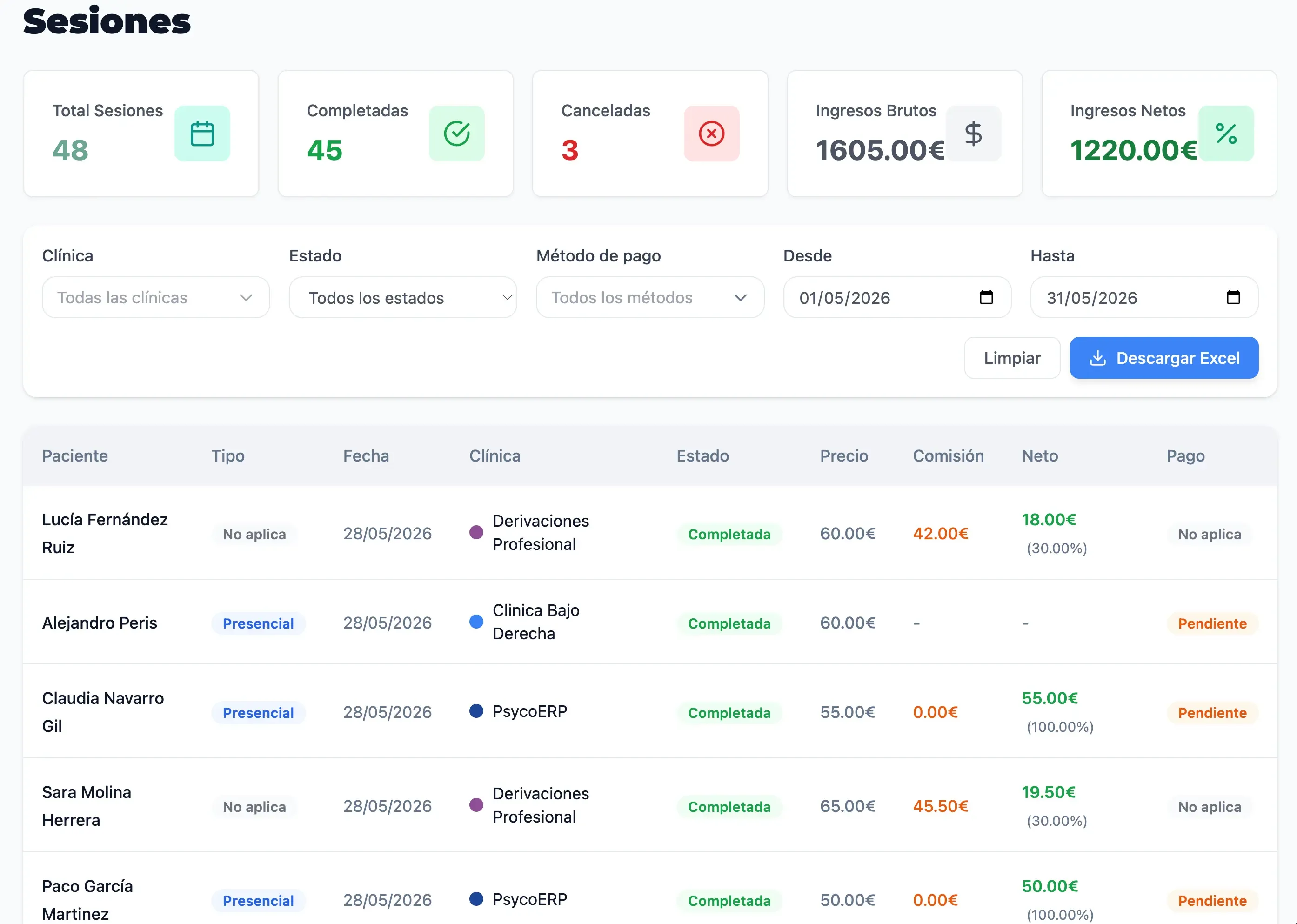 PsycoERP – Sesiones